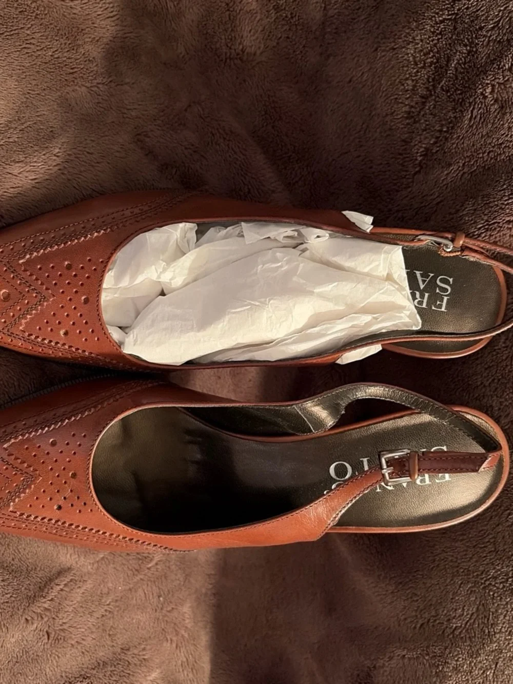 Franco Sarto Cognac Brown Leather Slingback Heels